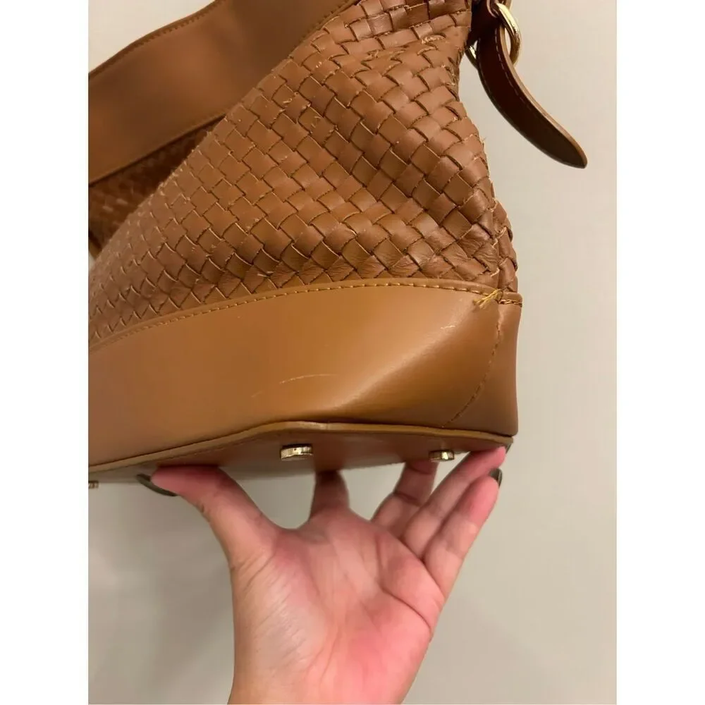 Valentina Fiore woven genuine Italian leather shoulder bucket bag minimalist - Picture 3 of 16